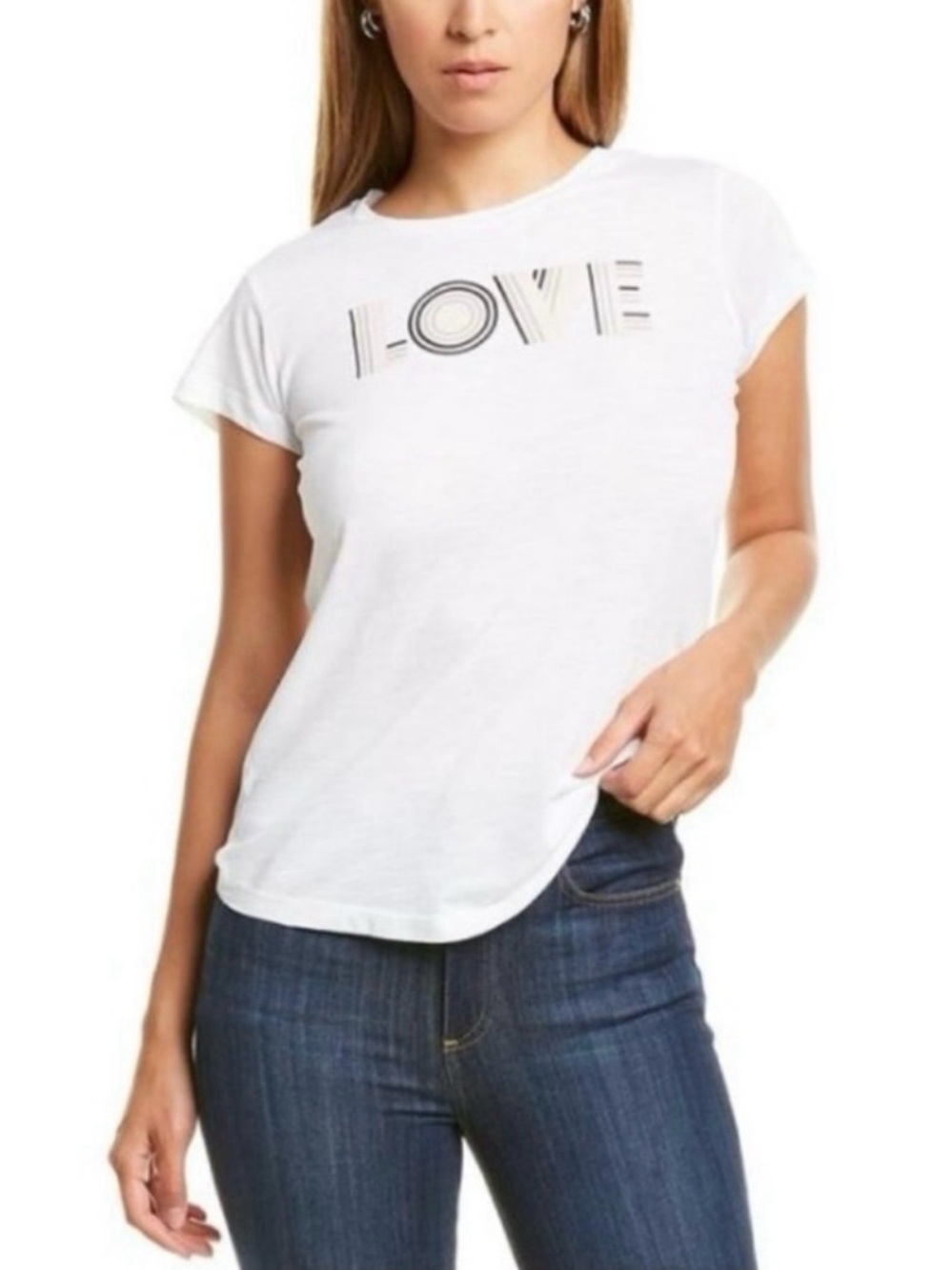Zadig & Voltaire Skinny Love Graphic Tee White Raw Edge Short Sleeve T Shirt S